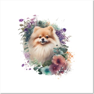 Pomeranian Floral Posters and Art